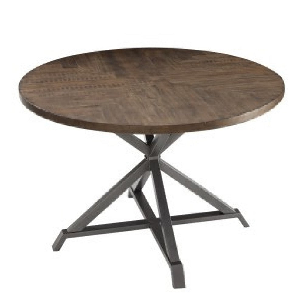 Fena Dining Table | Round 45’’ Brown Wood Top | Gray Metal Star Base BM336009