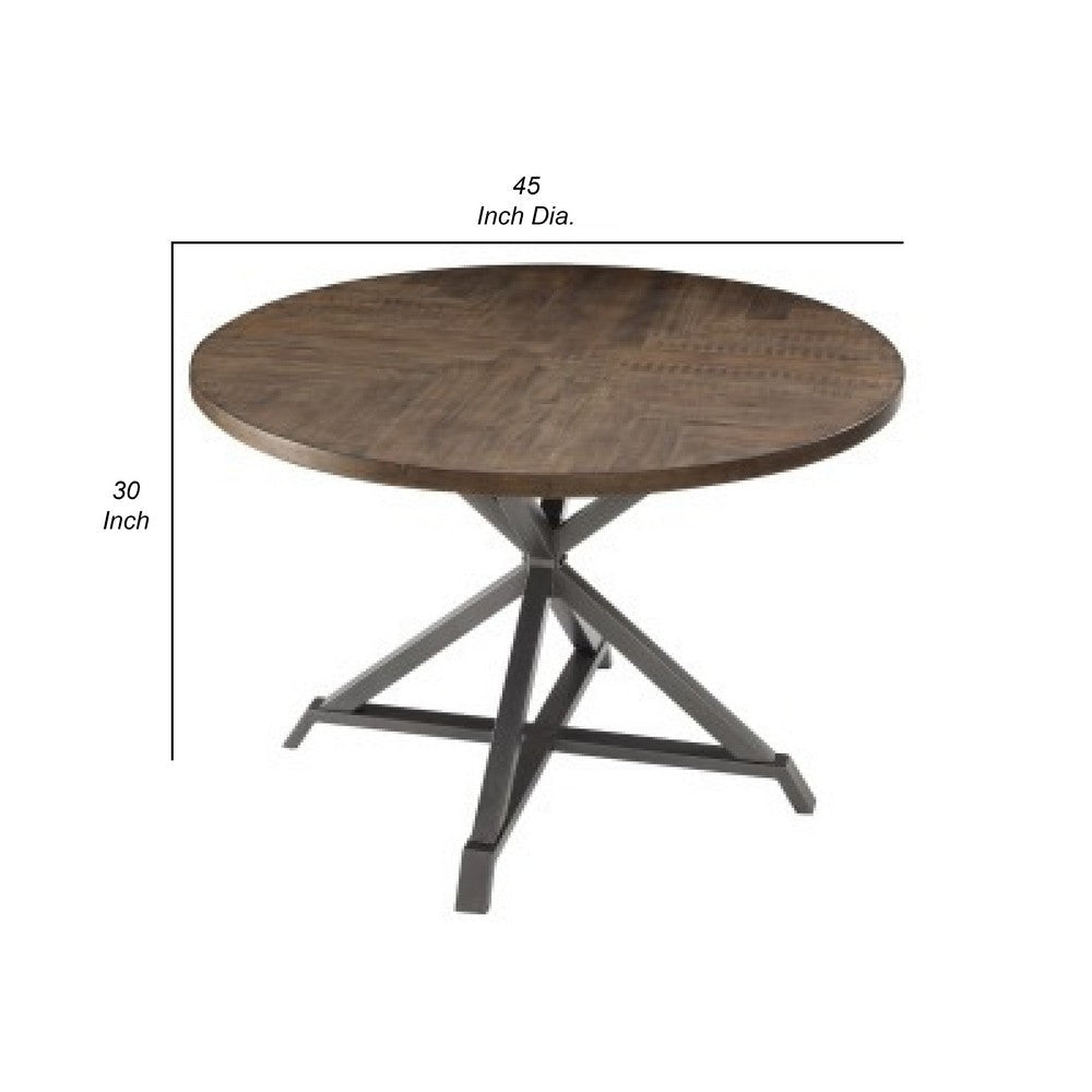 Fena Dining Table | Round 45’’ Brown Wood Top | Gray Metal Star Base BM336009
