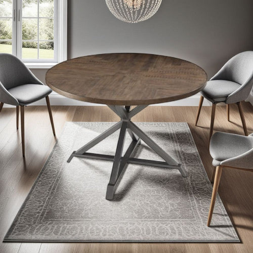 Fena Dining Table | Round 45" Brown Wood Top | Gray Metal Star Base