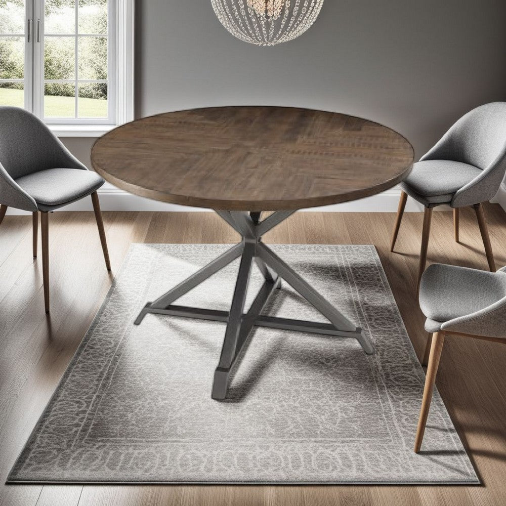 Fena Dining Table | Round 45" Brown Wood Top | Gray Metal Star Base