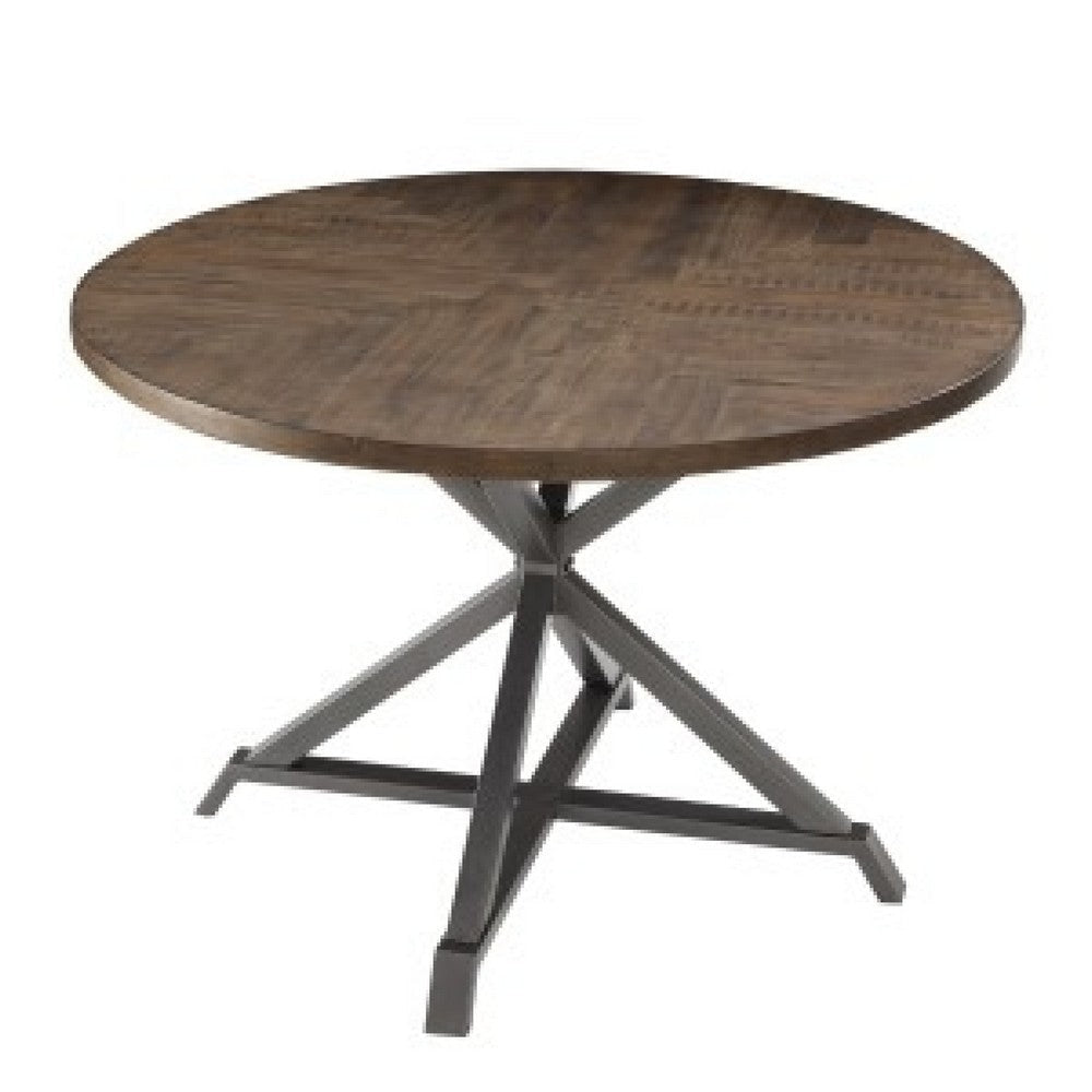 Fena Dining Table | Round 45" Brown Wood Top | Gray Metal Star Base