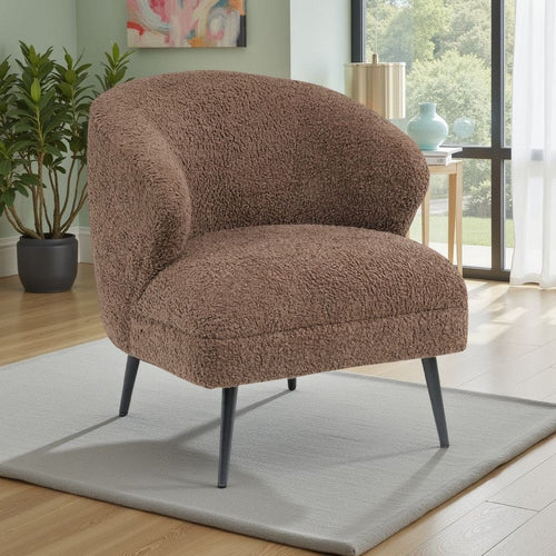 Neda Accent Chair | Soft Brown Boucle | Curved Barrel Back
