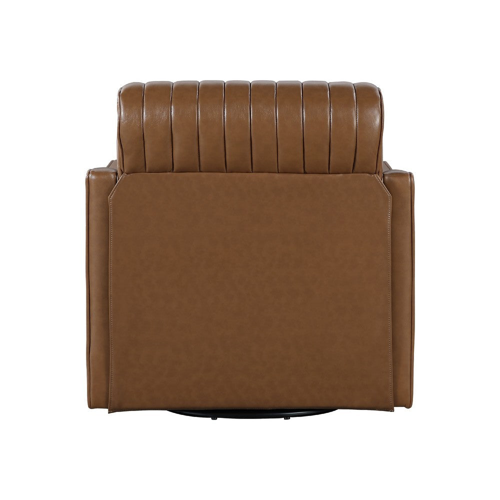 Vemy Swivel Chair | Vertical Channel Tufted Back | Brown Faux Leather BM336016