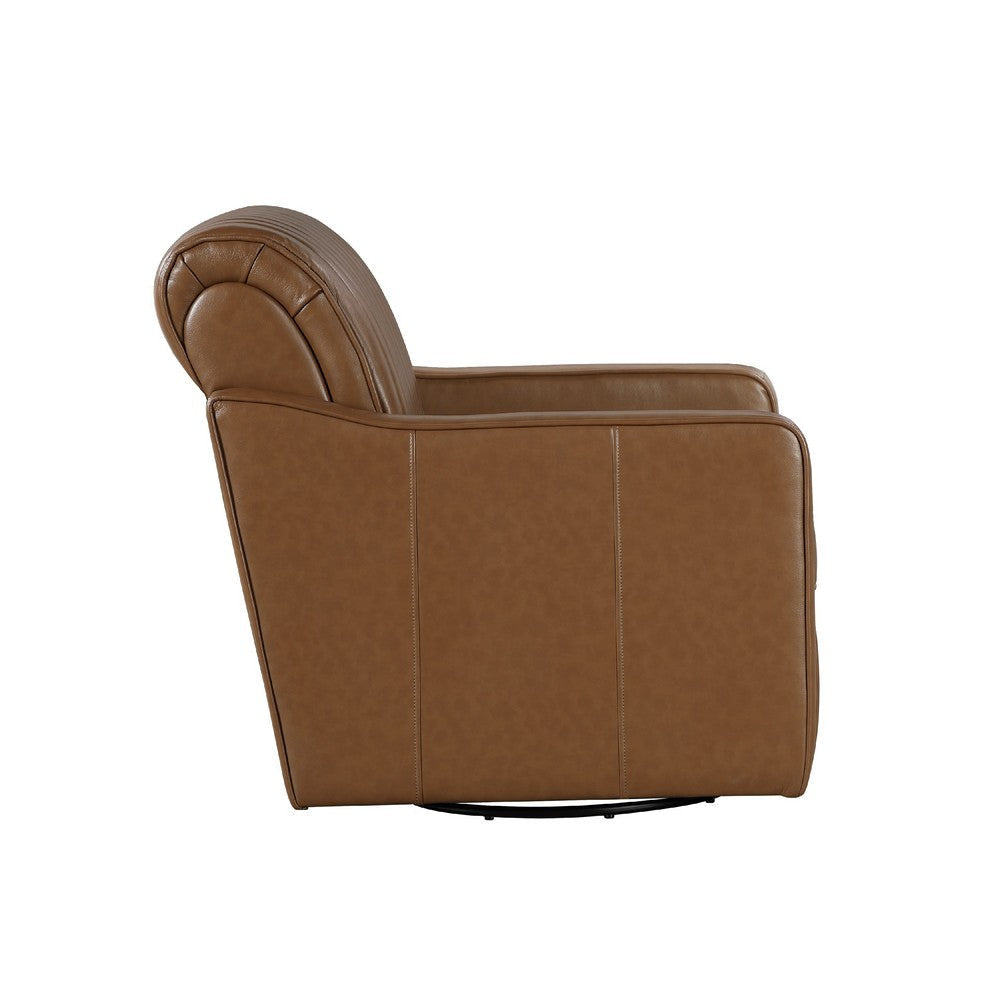 Vemy Swivel Chair | Vertical Channel Tufted Back | Brown Faux Leather BM336016