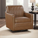 Vemy Swivel Chair | Vertical Channel Tufted Back | Brown Faux Leather