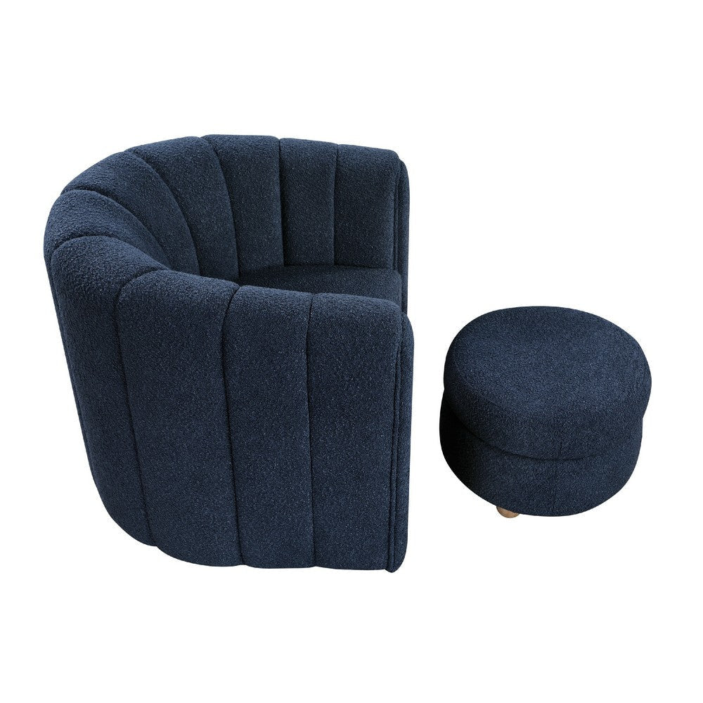 Noa Swivel Chair and Ottoman | Channel Tufted Curved Blue Boucle BM336017