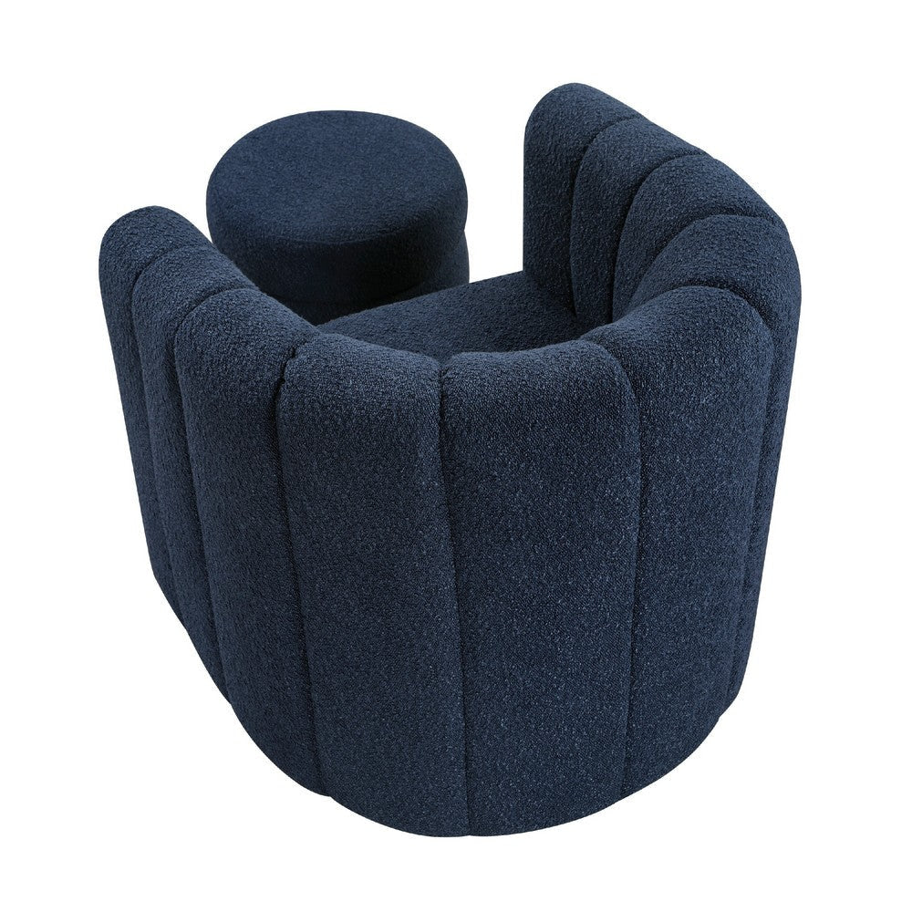 Noa Swivel Chair and Ottoman | Channel Tufted Curved Blue Boucle BM336017