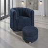 Noa Swivel Chair and Ottoman | Channel Tufted Curved Blue Boucle
