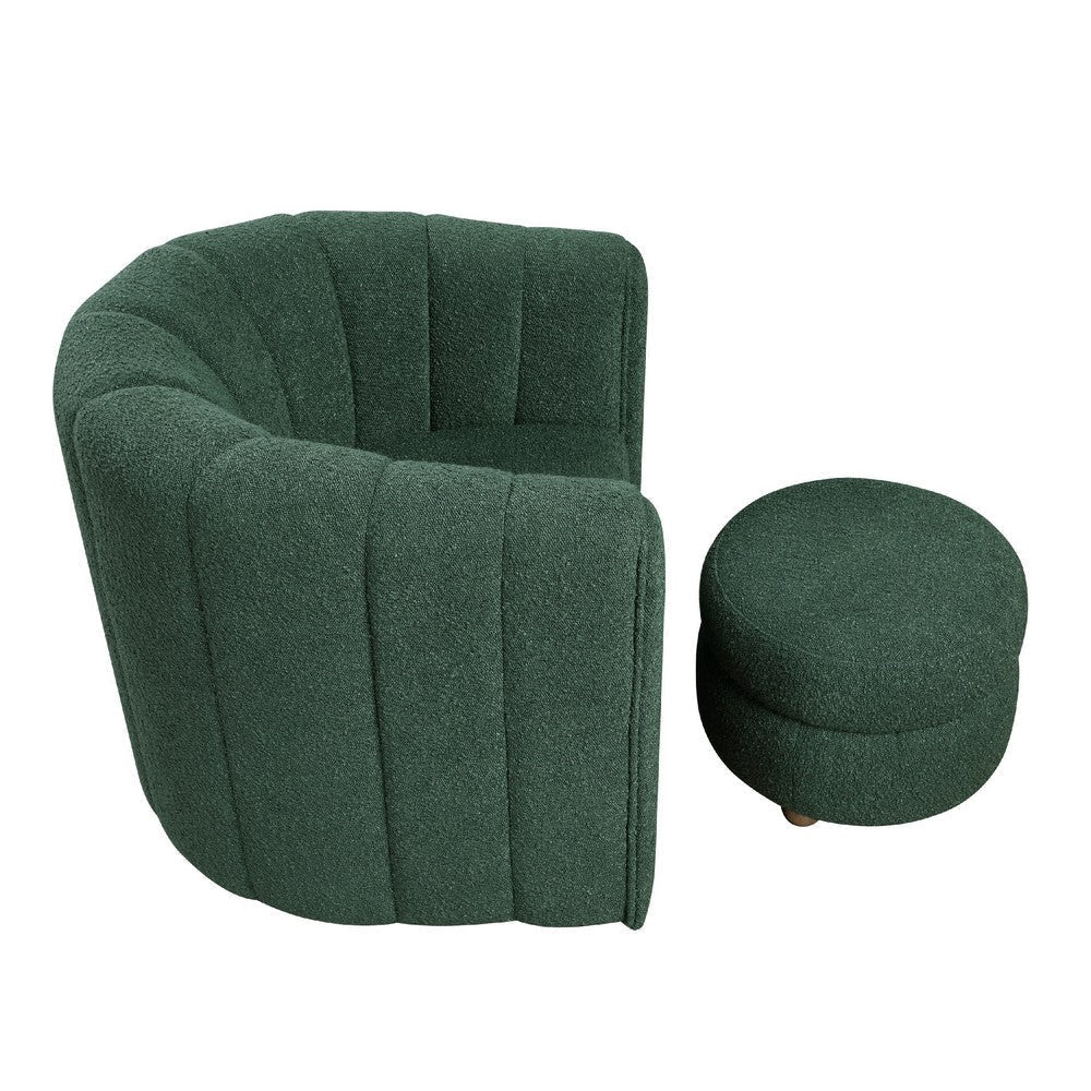 Noa Swivel Chair and Ottoman | Channel Tufted Curved Sea Green Boucle BM336018