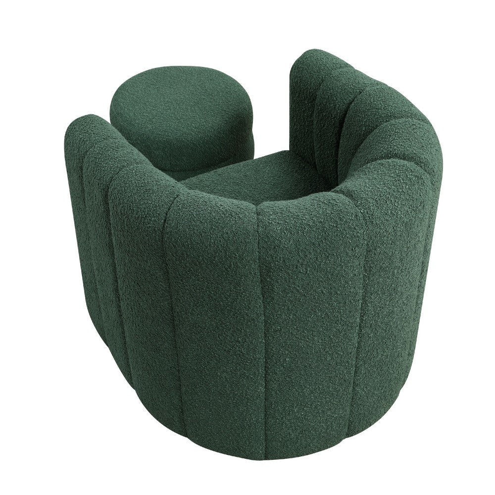 Noa Swivel Chair and Ottoman | Channel Tufted Curved Sea Green Boucle BM336018