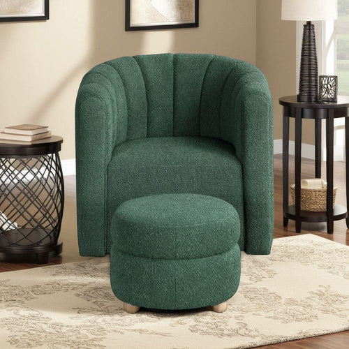 Noa Swivel Chair and Ottoman | Channel Tufted Curved Sea Green Boucle