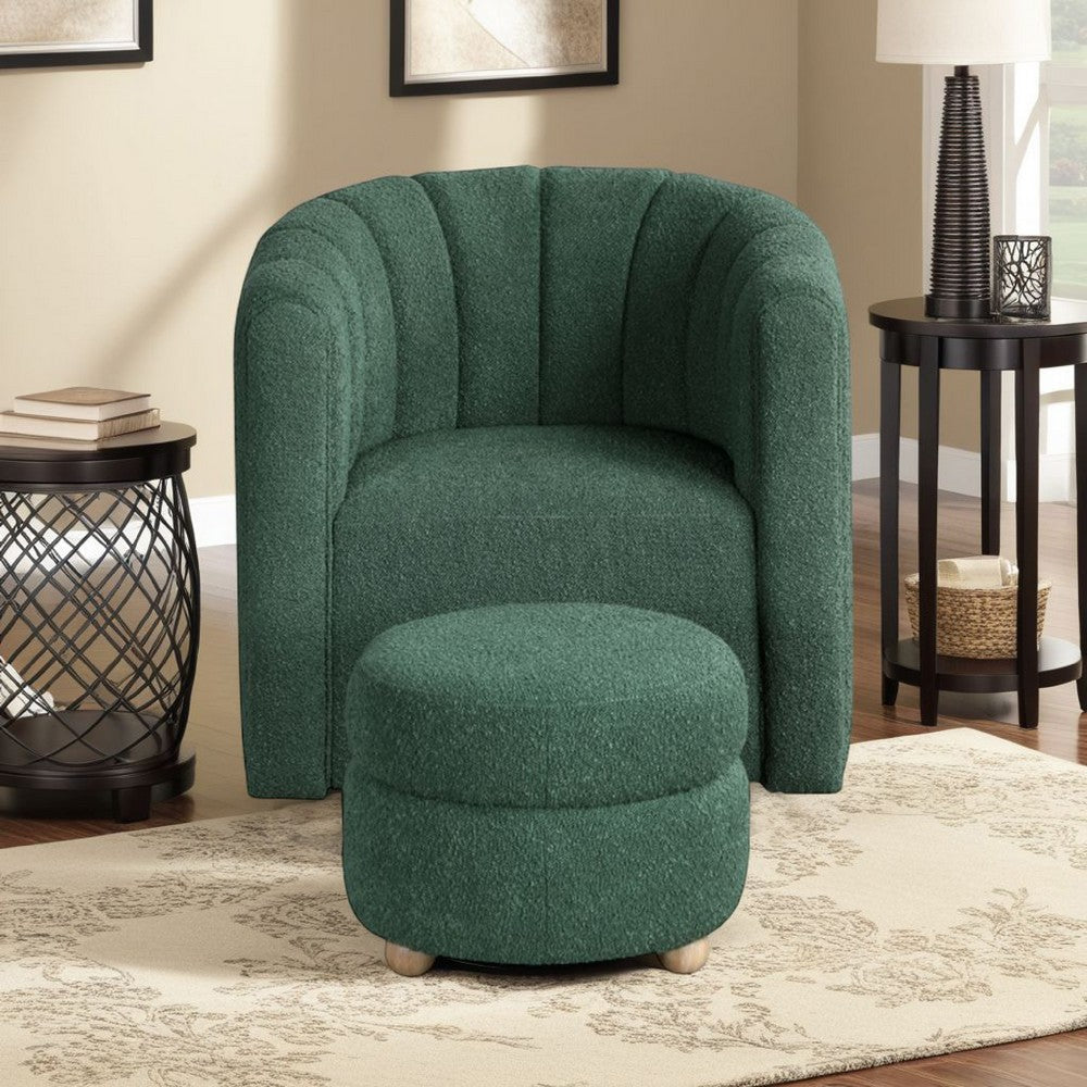 Noa Swivel Chair and Ottoman | Channel Tufted Curved Sea Green Boucle