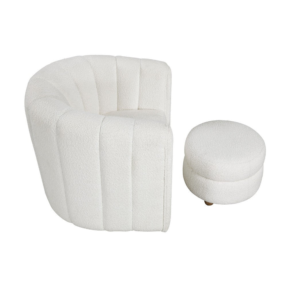 Noa Swivel Chair and Ottoman | Channel Tufted Curved Back White Boucle BM336019