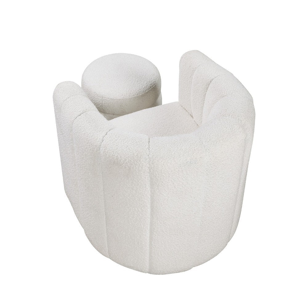 Noa Swivel Chair and Ottoman | Channel Tufted Curved Back White Boucle BM336019