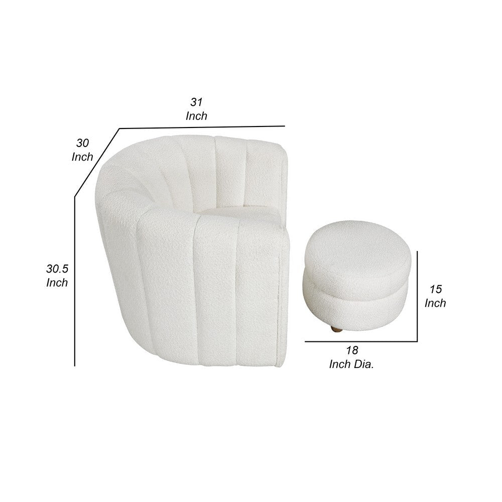 Noa Swivel Chair and Ottoman | Channel Tufted Curved Back White Boucle BM336019