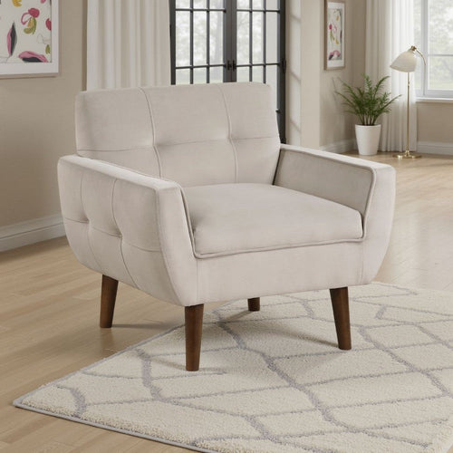 Roa Accent Armchair | Light Brown Velvet | Tufted Back w Tapered Legs