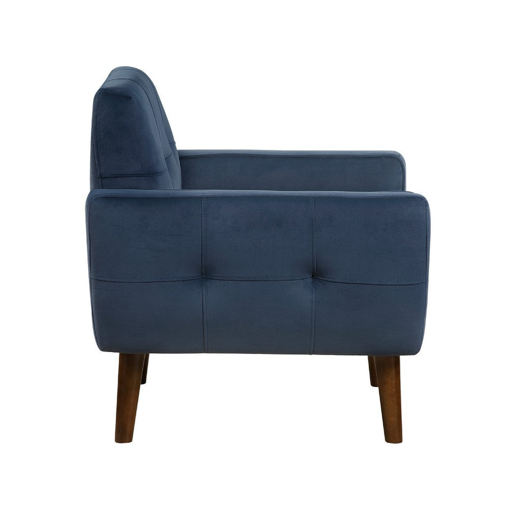 Roa Accent Armchair | Navy Blue Velvet | Tufted Back w Tapered Legs BM336023