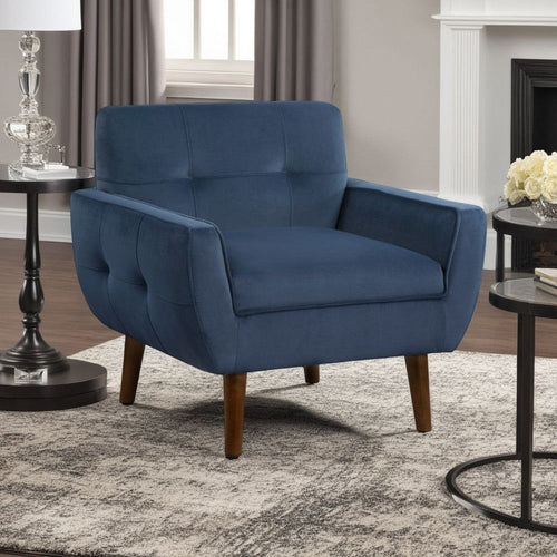 Roa Accent Armchair | Navy Blue Velvet | Tufted Back w Tapered Legs