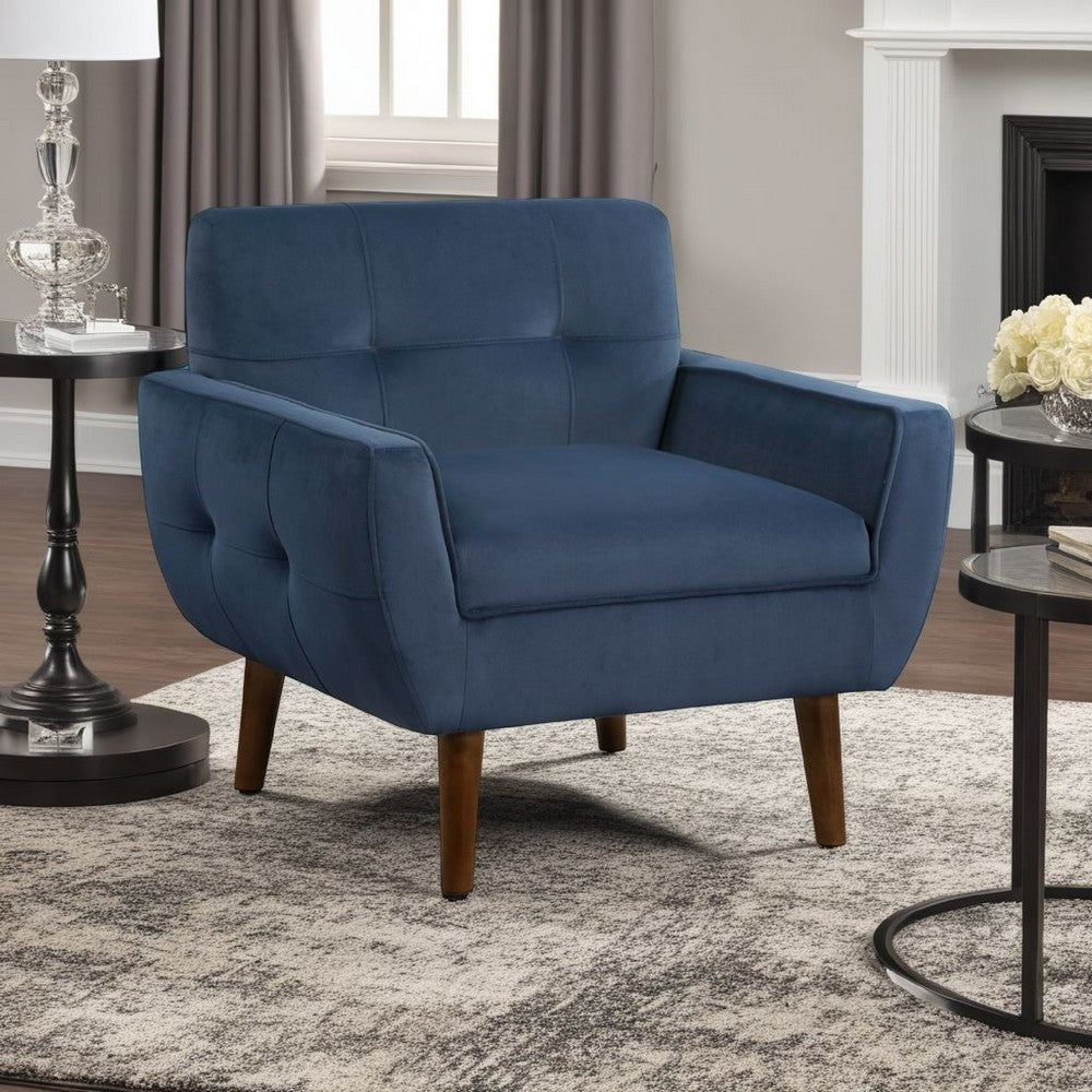 Roa Accent Armchair | Navy Blue Velvet | Tufted Back w Tapered Legs