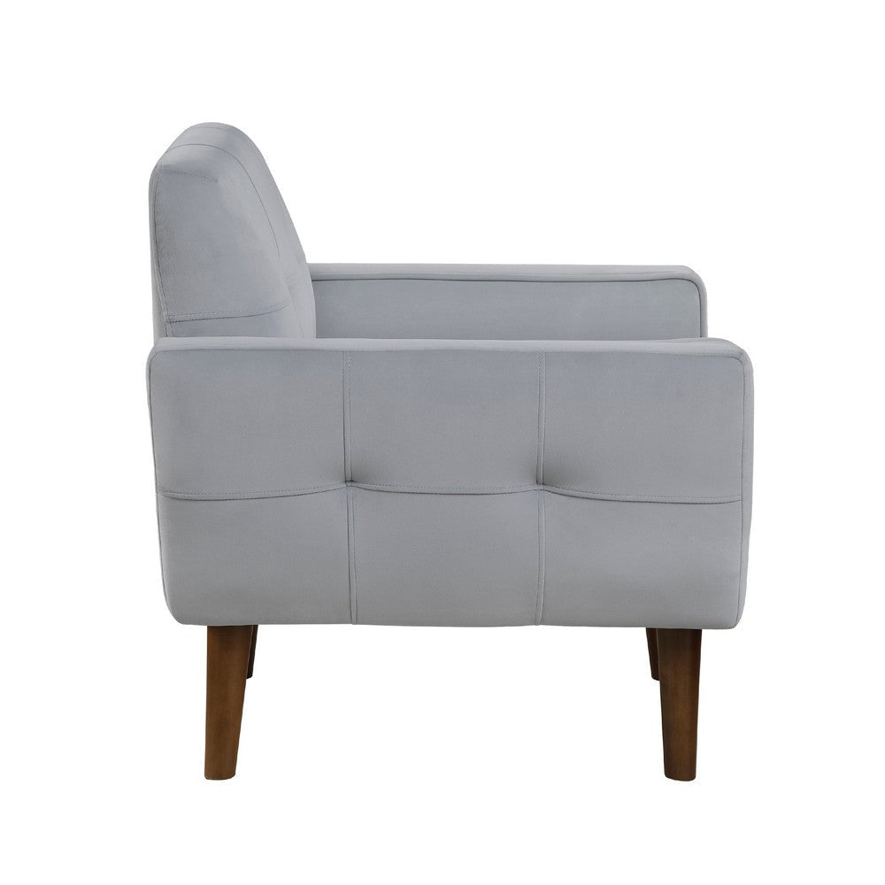 Roa Accent Armchair | Light Gray Velvet | Tufted Back w Tapered Legs BM336024