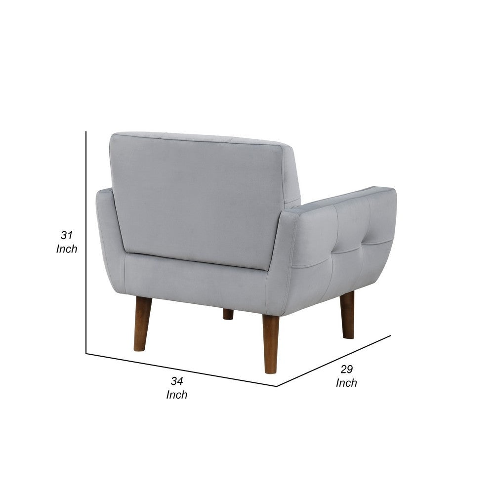 Roa Accent Armchair | Light Gray Velvet | Tufted Back w Tapered Legs BM336024