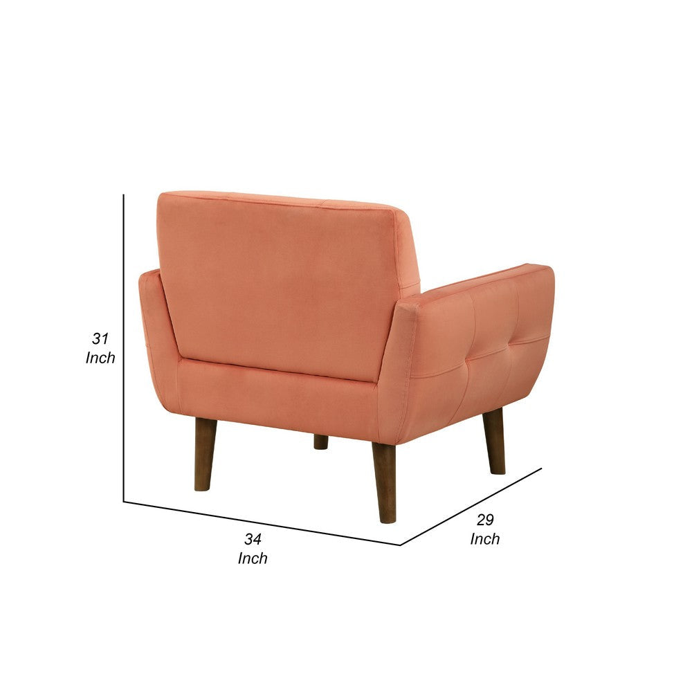 Roa Accent Armchair | Coral Orange Velvet | Tufted Back w Tapered Legs BM336025