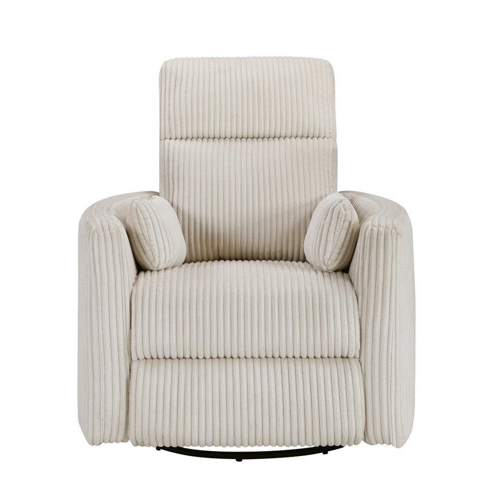 Rix Swivel Glider Recliner Chair w 2 Lumbar Pillows | Beige Corduroy BM336026
