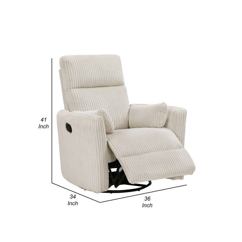 Rix Swivel Glider Recliner Chair w 2 Lumbar Pillows | Beige Corduroy BM336026