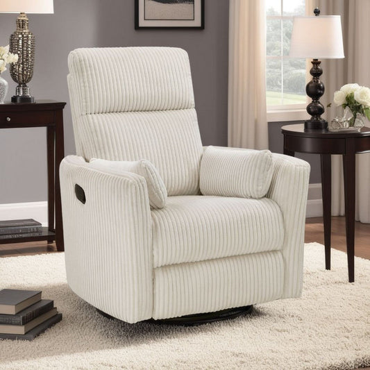 Rix Swivel Glider Recliner Chair w 2 Lumbar Pillows | Beige Corduroy