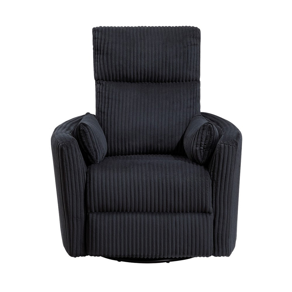 Rix Swivel Glider Recliner Chair w 2 Lumbar Pillows | Black Corduroy BM336027