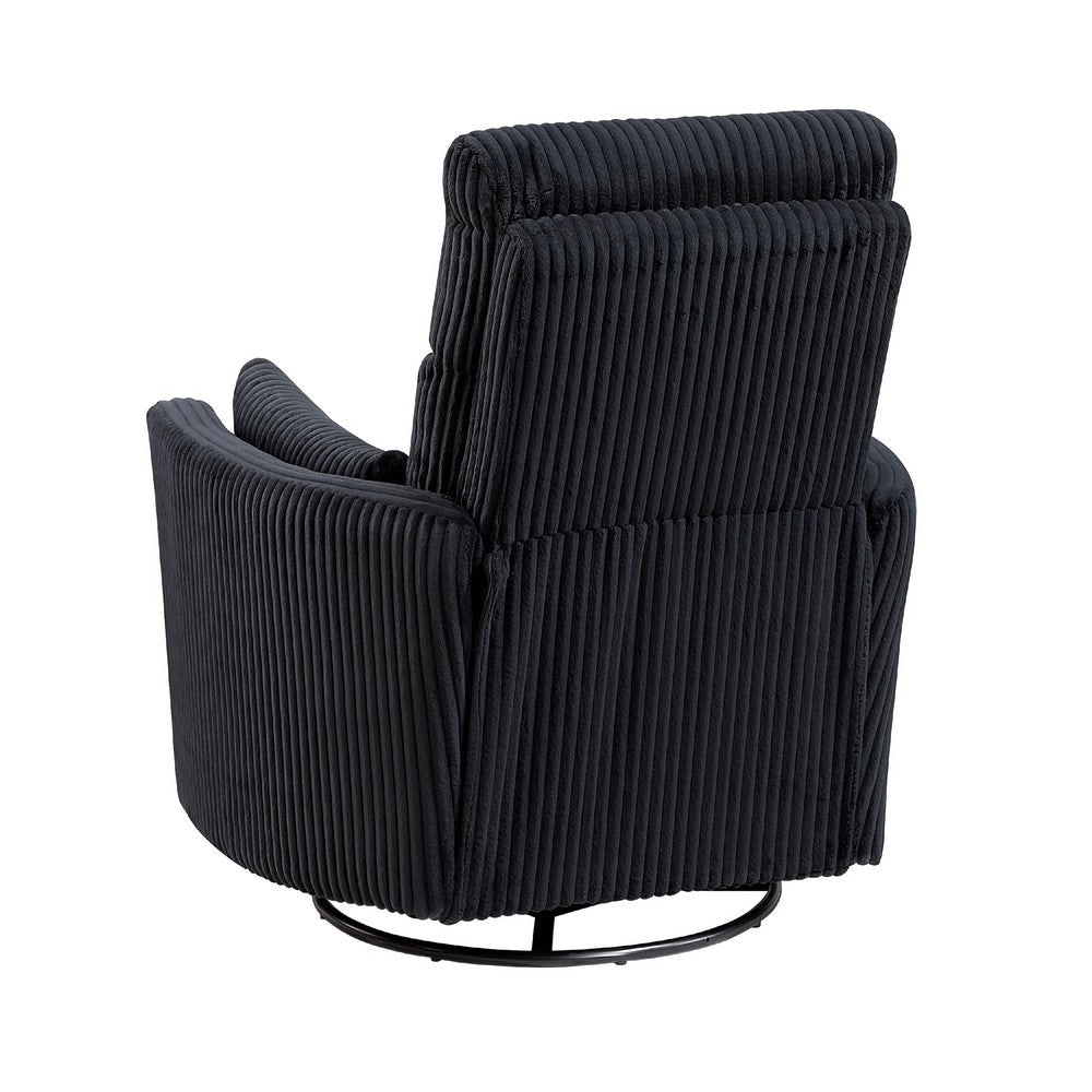 Rix Swivel Glider Recliner Chair w 2 Lumbar Pillows | Black Corduroy BM336027