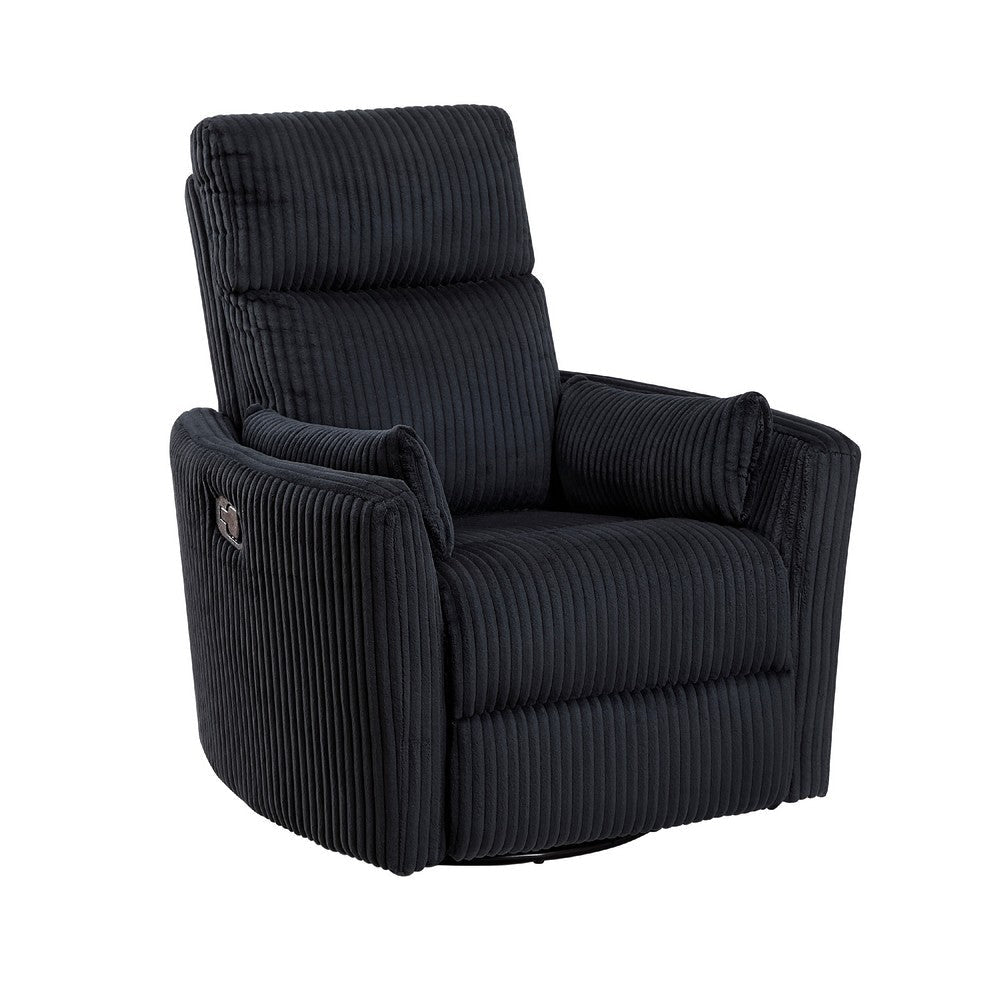 Rix Swivel Glider Recliner Chair w 2 Lumbar Pillows | Black Corduroy