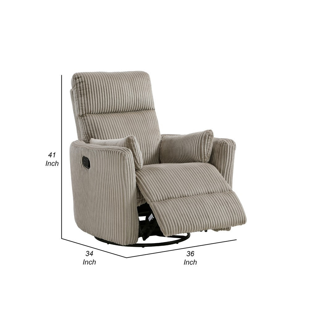 Rix Swivel Glider Recliner Chair | 2 Pillows | Taupe Brown Corduroy BM336028