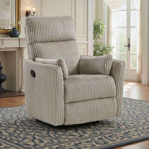 Rix Swivel Glider Recliner Chair | 2 Pillows | Taupe Brown Corduroy