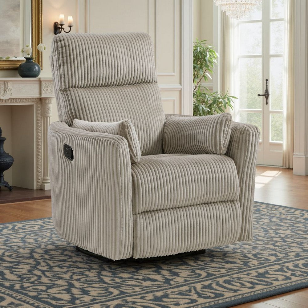Rix Swivel Glider Recliner Chair | 2 Pillows | Taupe Brown Corduroy