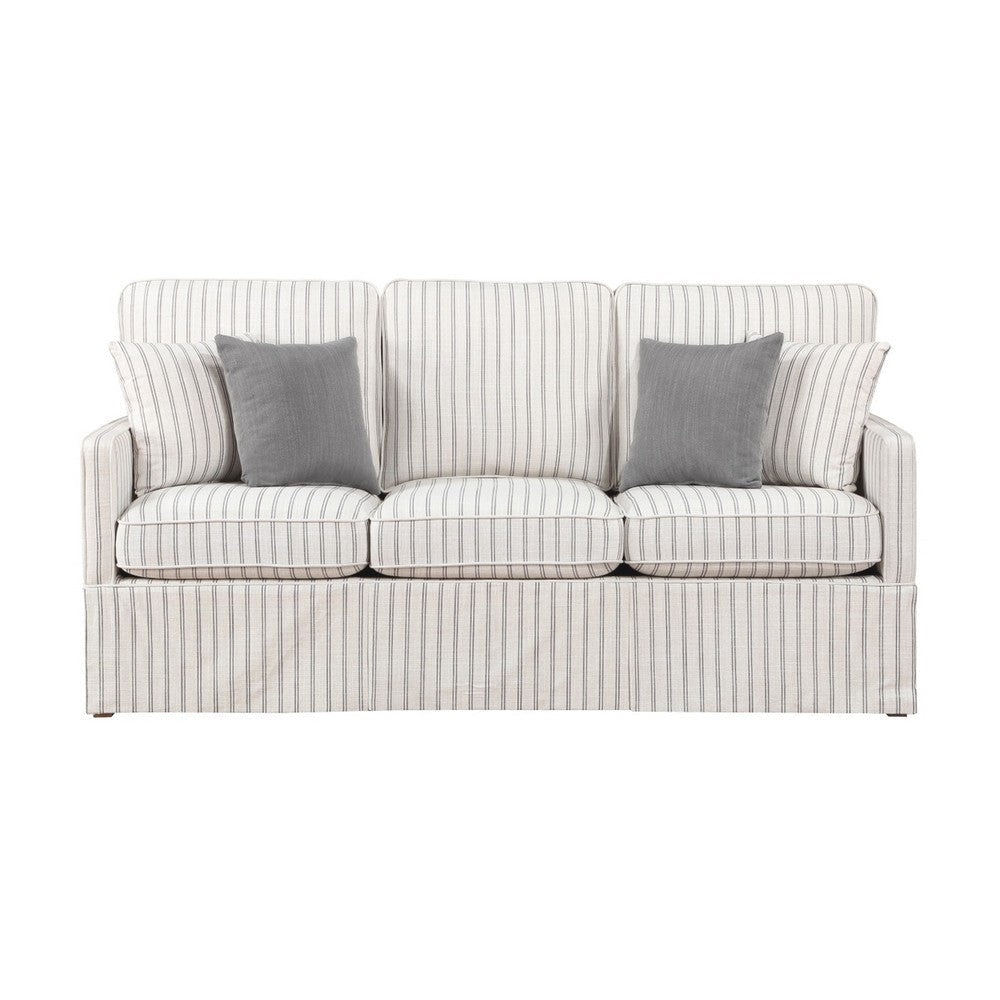 Tory Sofa with 4 Throw Pillows | Gray White Striped Polyester | 79’’ BM336030