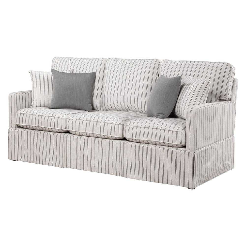 Tory Sofa with 4 Throw Pillows | Gray White Striped Polyester | 79’’ BM336030