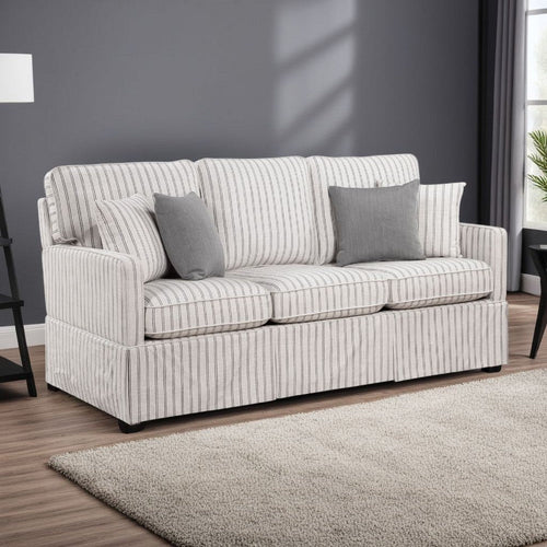 Tory Sofa with 4 Throw Pillows | Gray White Striped Polyester | 79"