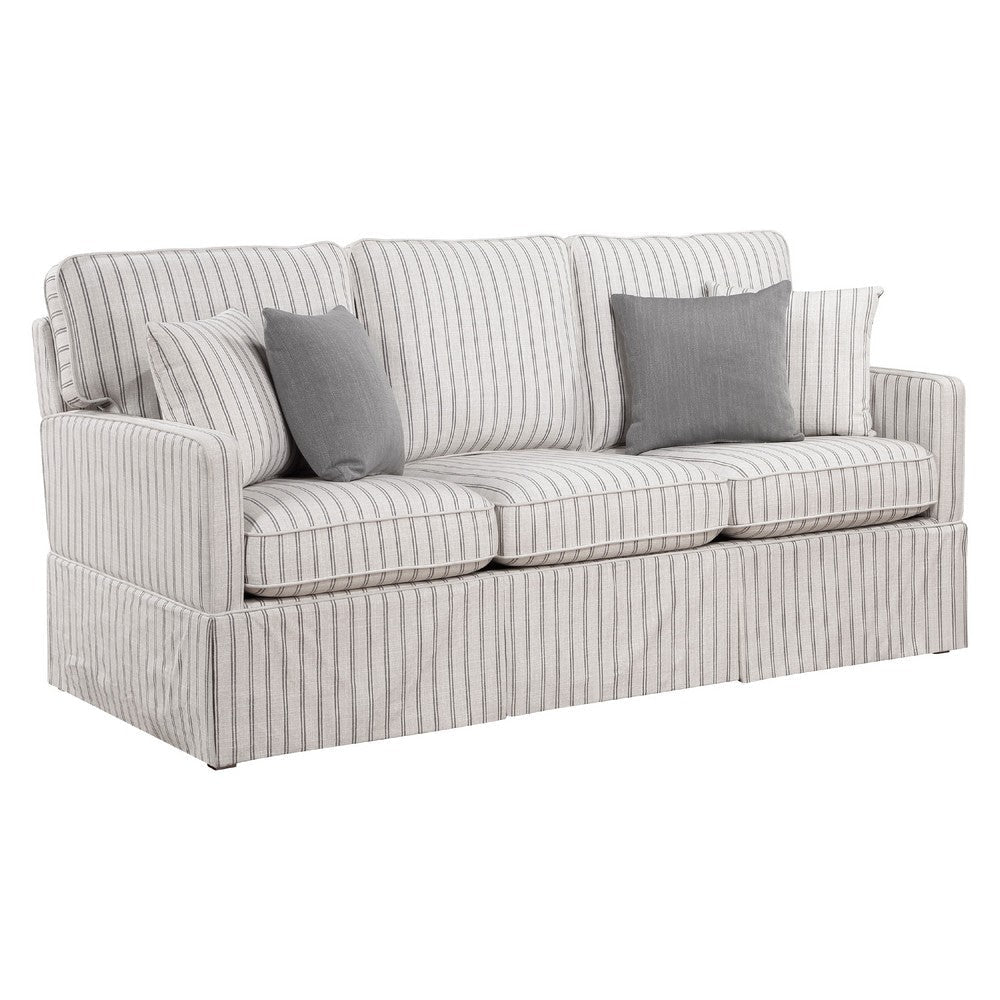 Tory Sofa with 4 Throw Pillows | Gray White Striped Polyester | 79"