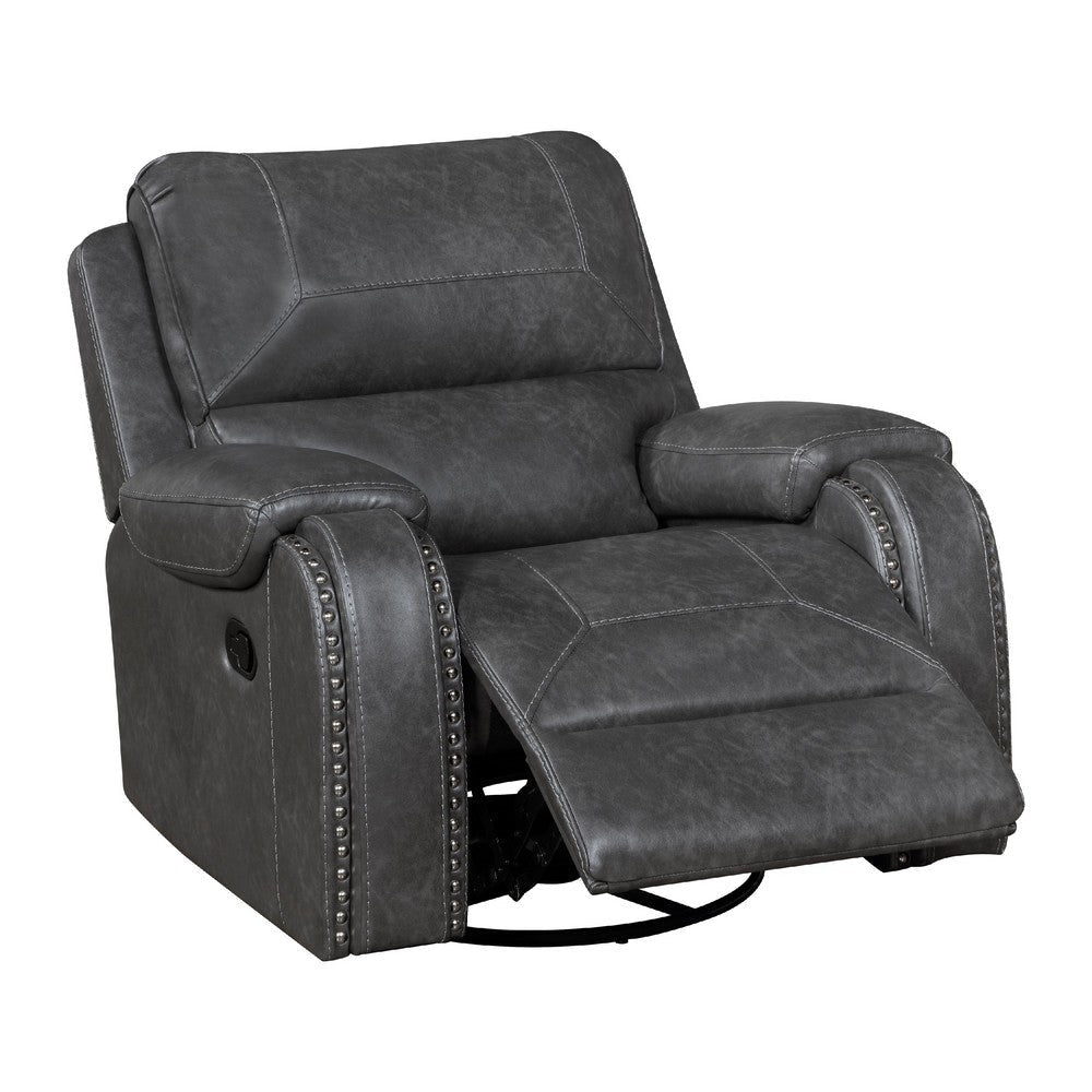 Dean Swivel Recliner Chair | Pillow Tufted Gray Faux Leather BM336031