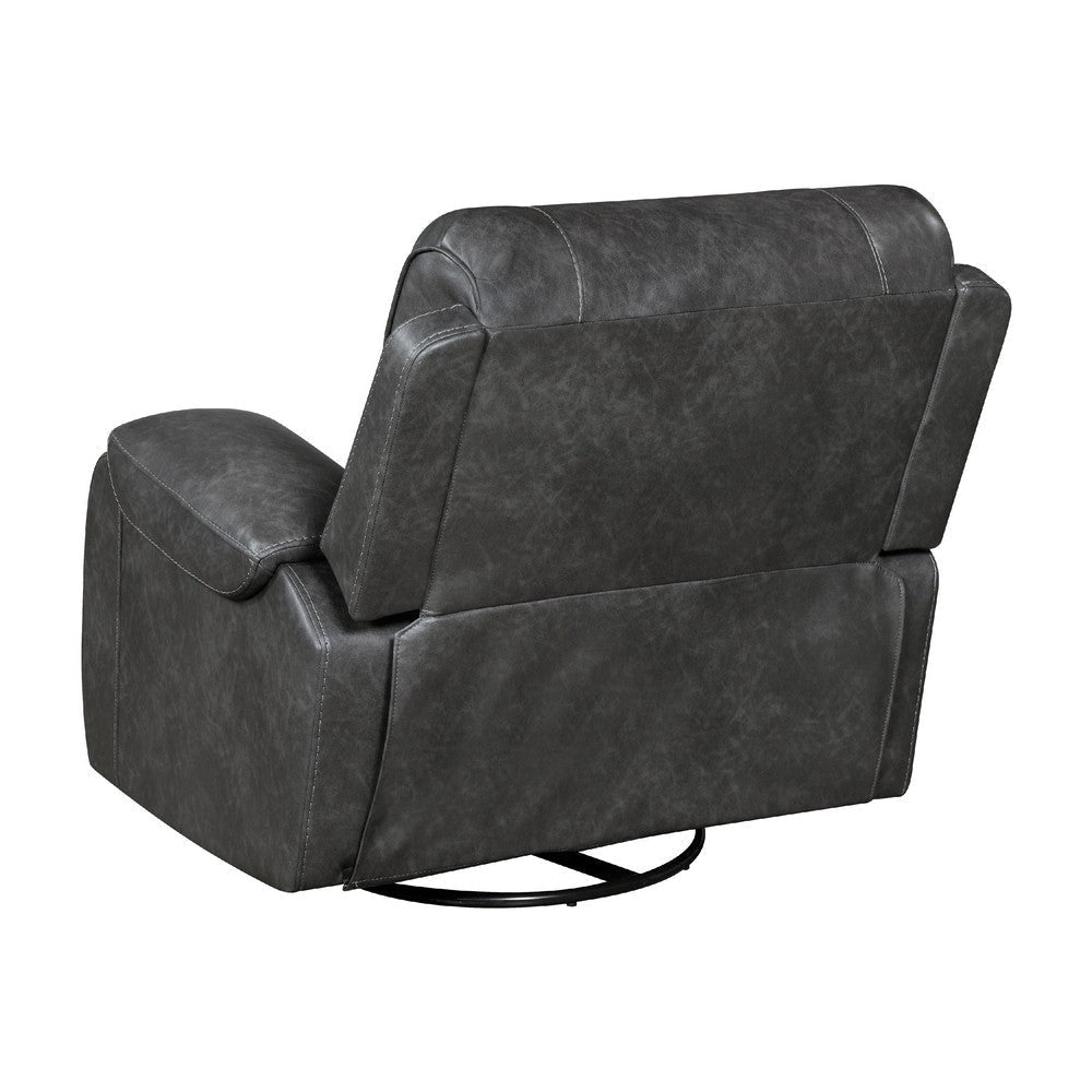 Dean Swivel Recliner Chair | Pillow Tufted Gray Faux Leather BM336031
