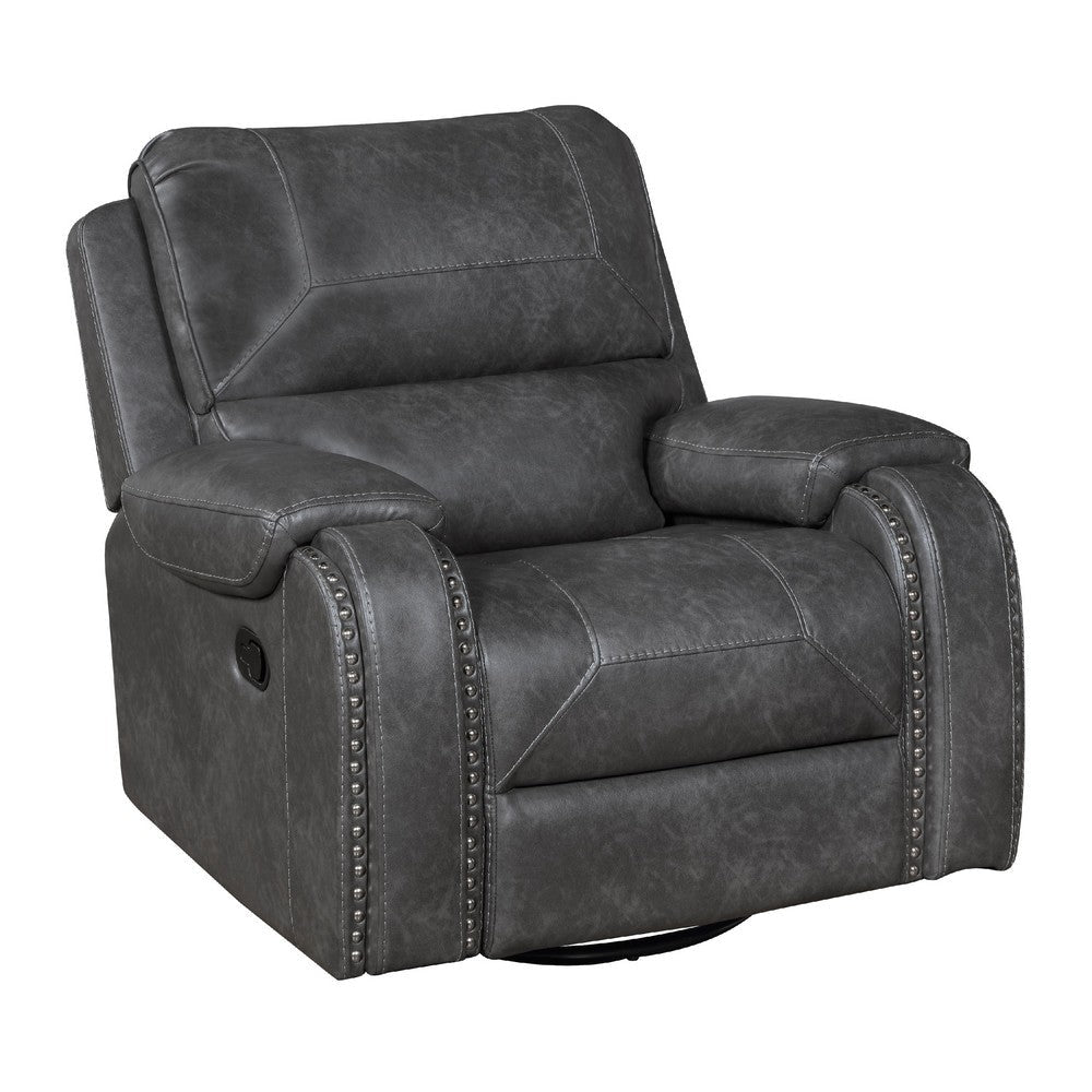 Dean Swivel Recliner Chair | Pillow Tufted Gray Faux Leather