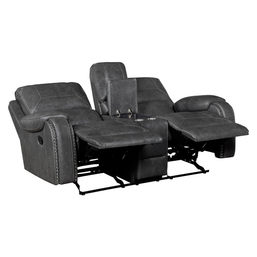 Dean Reclining Loveseat | Pillow Tufted Gray Faux Leather 76’’ BM336032