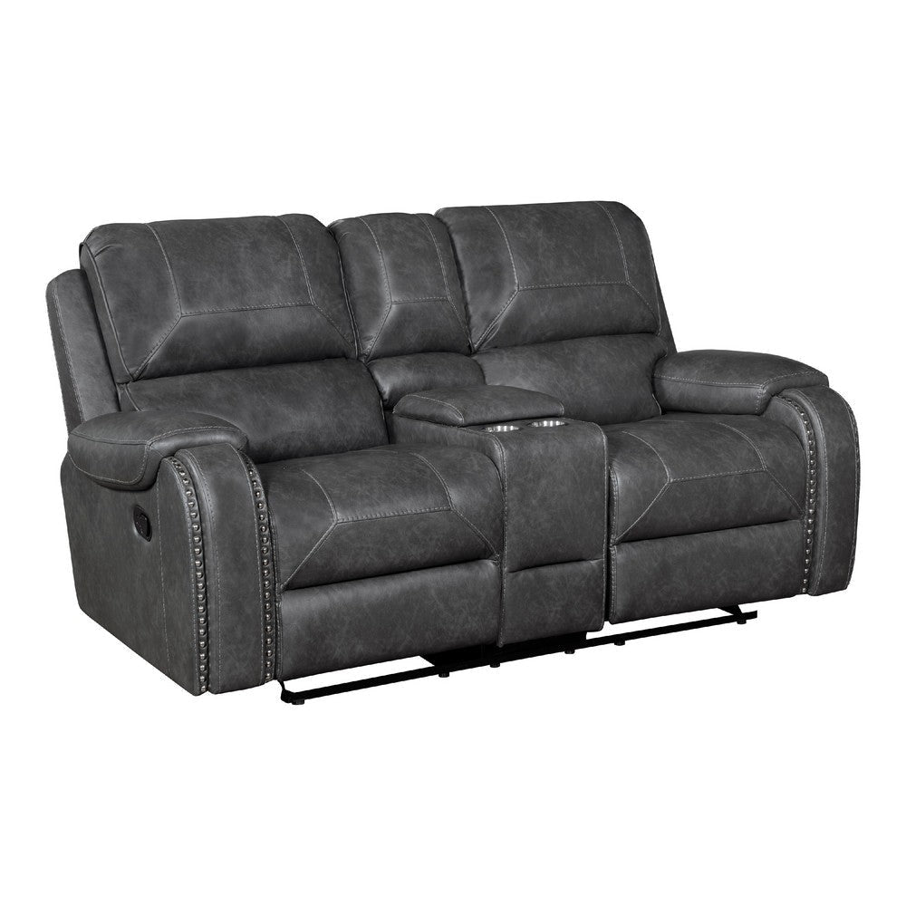 Dean Reclining Loveseat | Pillow Tufted Gray Faux Leather 76"