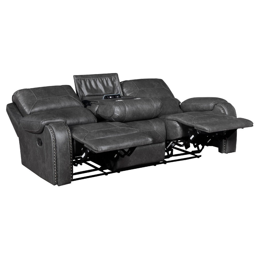 Dean Reclining Sofa | Pillow Tufted Gray Faux Leather 87’’ BM336033