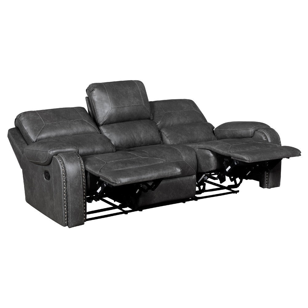 Dean Reclining Sofa | Pillow Tufted Gray Faux Leather 87’’ BM336033