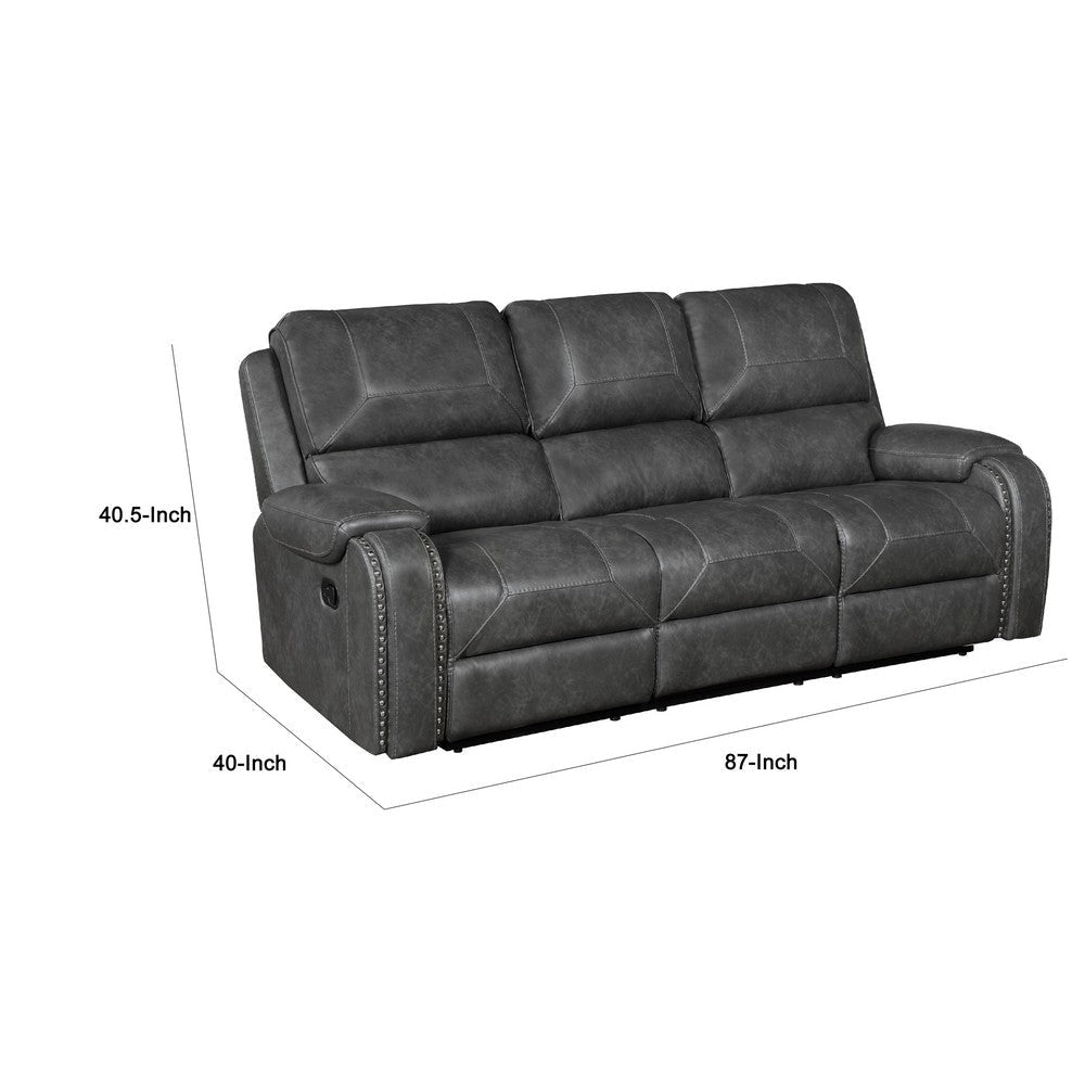 Dean Reclining Sofa | Pillow Tufted Gray Faux Leather 87’’ BM336033