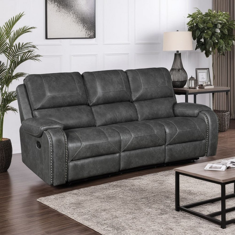 Dean Reclining Sofa | Pillow Tufted Gray Faux Leather 87"