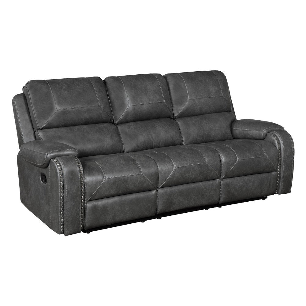Dean Reclining Sofa | Pillow Tufted Gray Faux Leather 87"