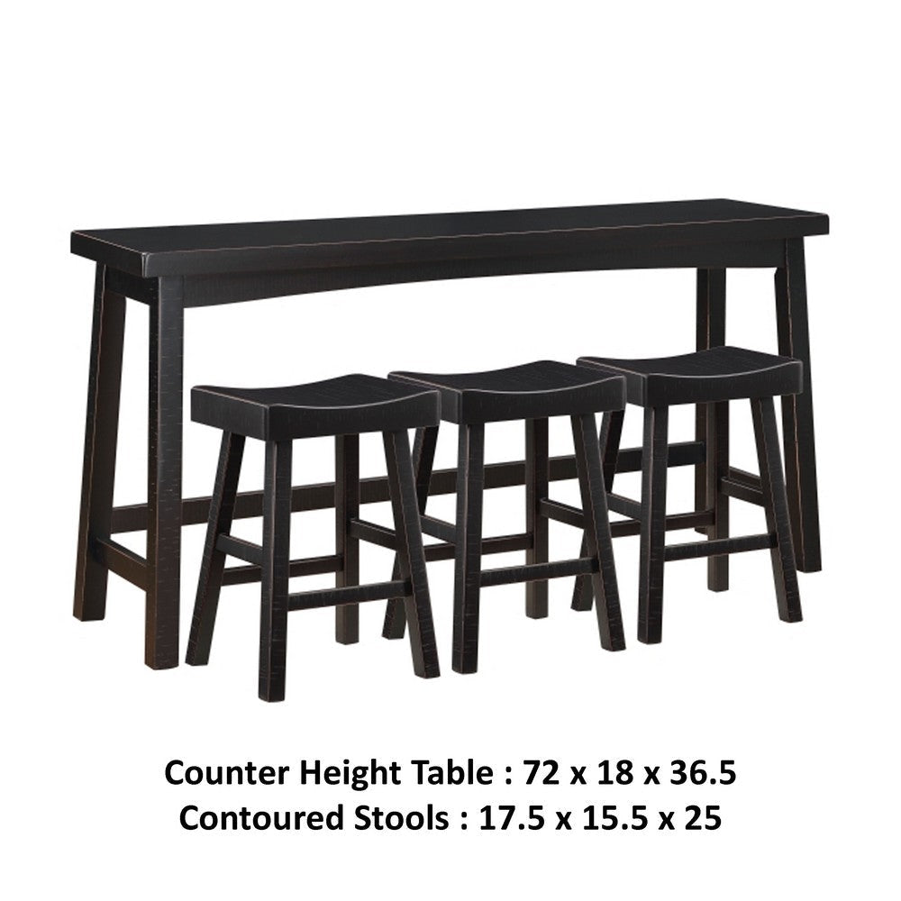 Casy 4pc Counter Height Table Set | 3 Contoured Stools | Black Wood BM336034
